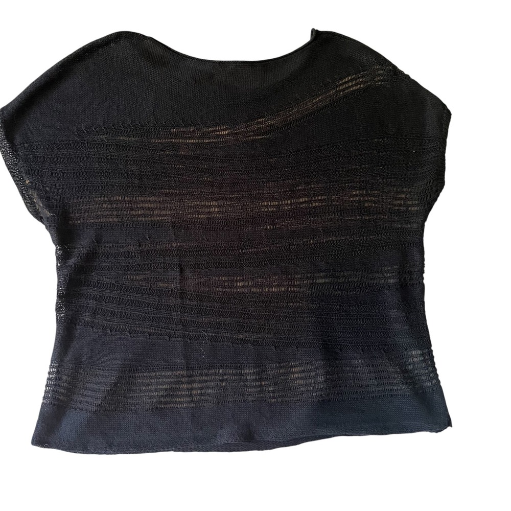Eileen Fisher Black Organic Cotton Open Weave Knit Boxy Top Womens XS - Picture 2 of 5